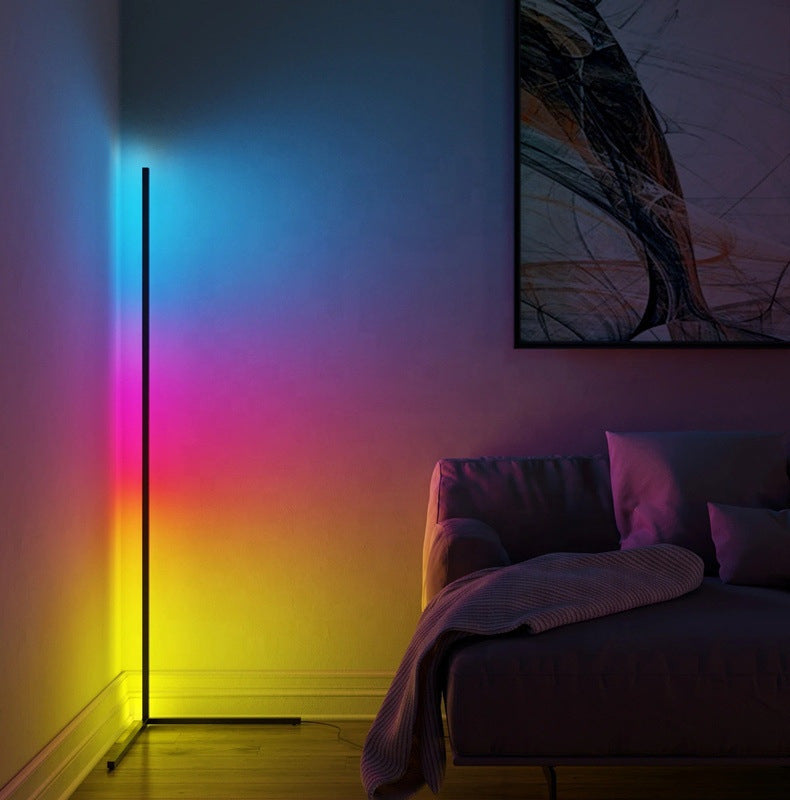 Lampa RGB de podea pentru colt, cu LED si jocuri de lumini, design slim nordic, control aplicatie+telecomanda, 140cm inaltime