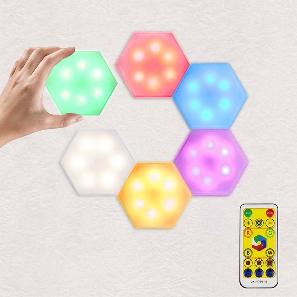 Set 6 Lampi modulare Hexagon RGB cu telecomanda si senzor tactil