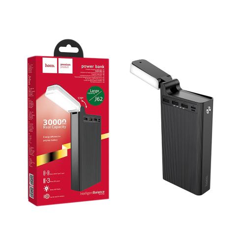 Baterie externa Hoco J62 Jove, 30000 mAh, 3 x USB, cu indicator LED si lampa de birou, Negru