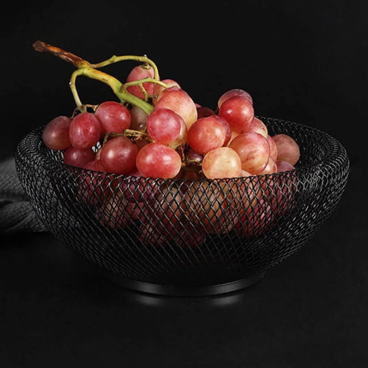 Cos de fructe rotund din metal, 25,5 x 13 cm, negru