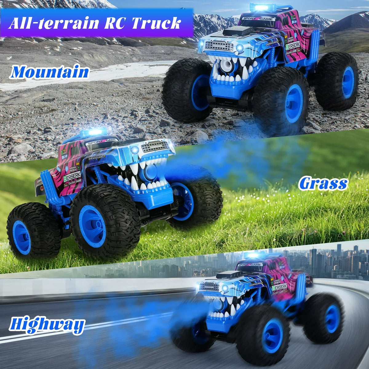 Masina Monster Truck cu telecomanda, spray, lumini si muzica, rotatie 360° si tractiune 4x4