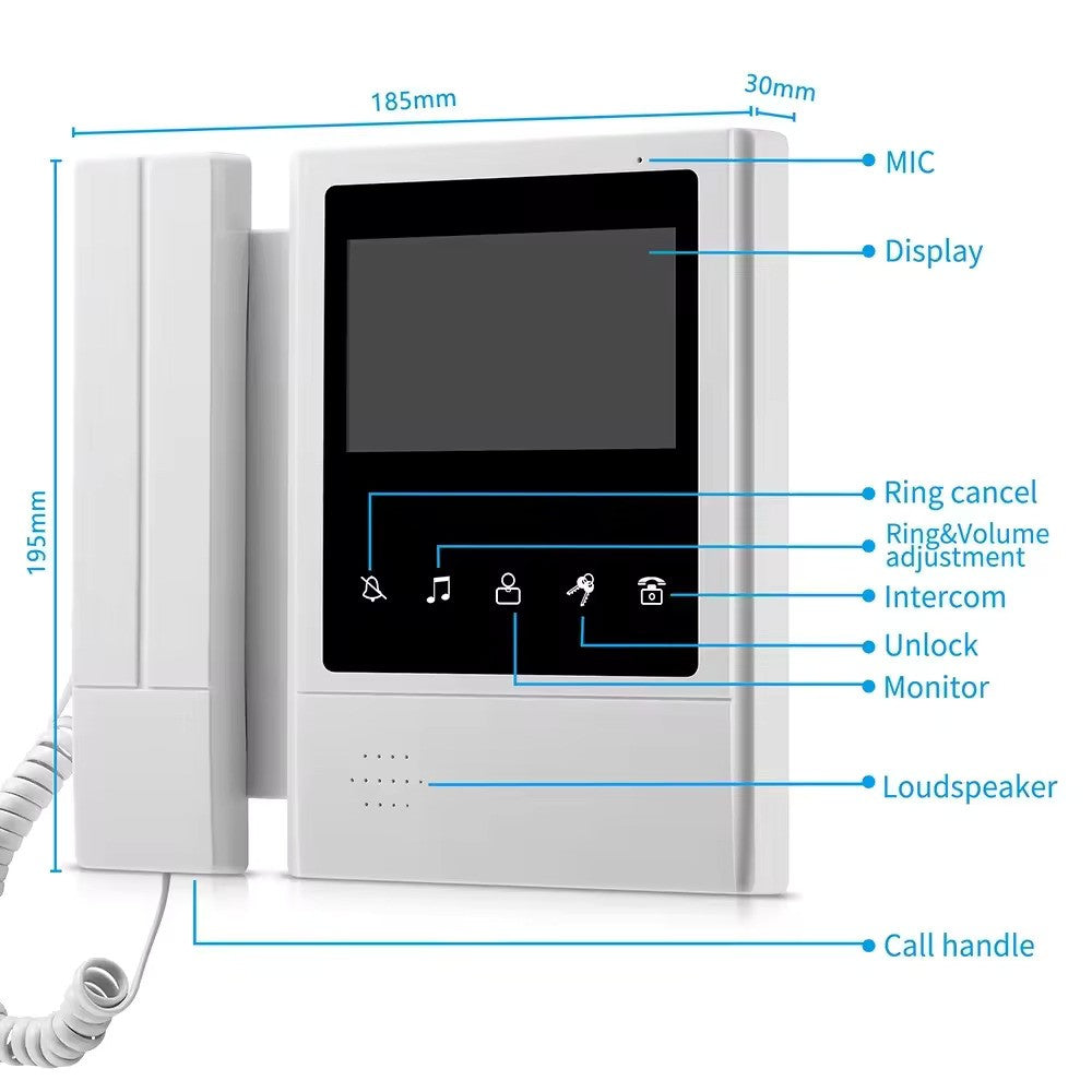 Sistem Video Interfon 4.3&quot;, sonerie video cu Ecran Color TFT si Camera cu Viziune Nocturna IR, 1 Monitor + 1 Camera Rezistenta la Apa