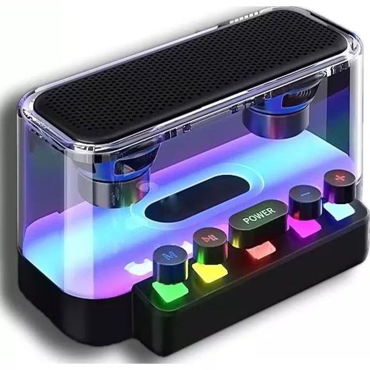 Boxa wireless Bluetooth Z6 in forma de Pian cu tastatura, difuzoare transparente, HiFi 2.0 Stereo, Iluminare RGB, Microfon  incorporat, suport FM/Type-C/TF pentru PC Laptop