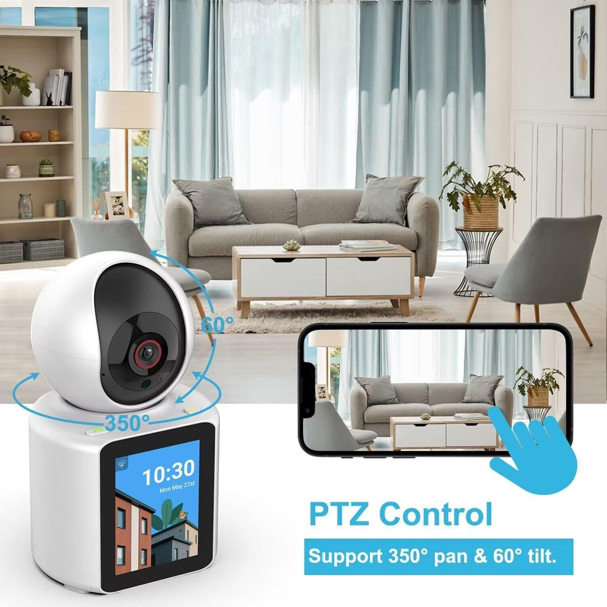 Camera video comunicare bidirectionala, ecran de 2.8 inch, monitorizare bebelusi, apeluri telefonice video, 360°, HD 1080p, infrarosu, detectare miscare, stocare in Cloud si pe card SD