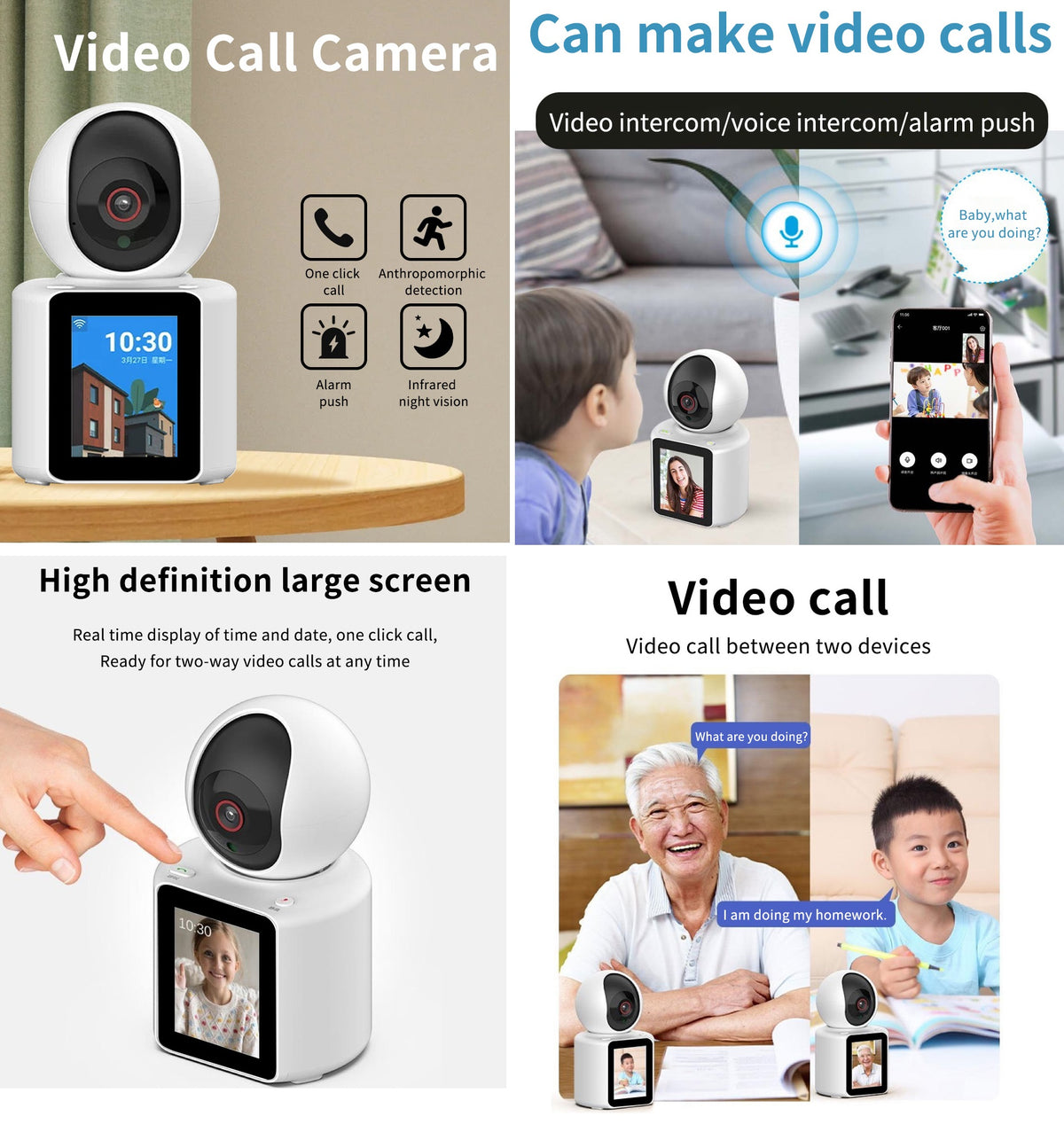 Camera video comunicare bidirectionala, ecran de 2.8 inch, monitorizare bebelusi, apeluri telefonice video, 360°, HD 1080p, infrarosu, detectare miscare, stocare in Cloud si pe card SD