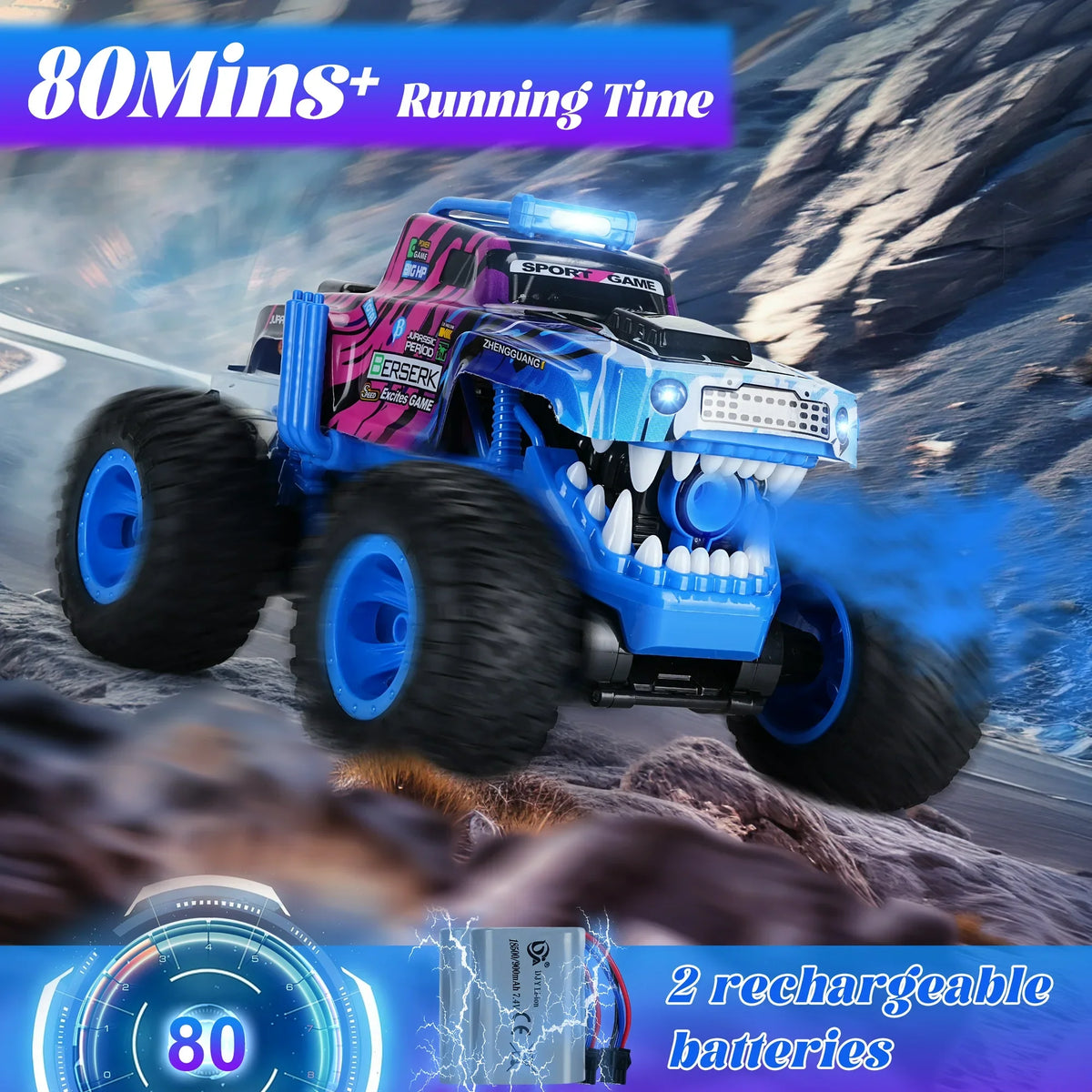 Masina Monster Truck cu telecomanda, spray, lumini si muzica, rotatie 360° si tractiune 4x4