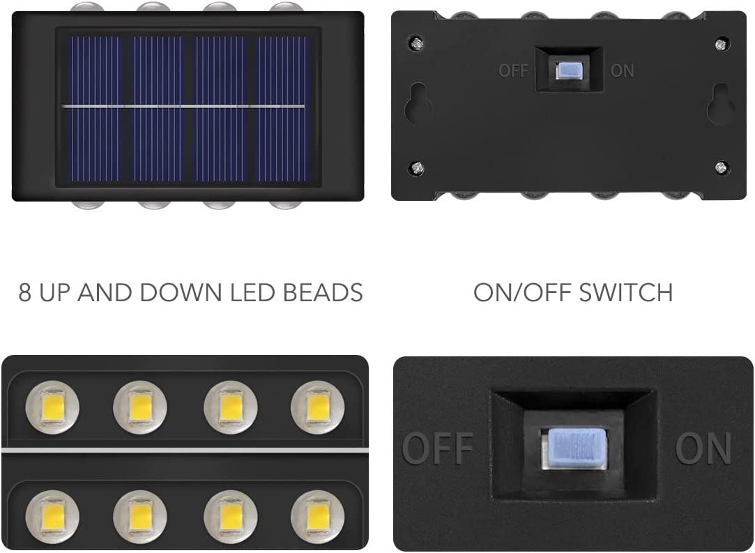 Set 2 lampi solare de perete cu iluminare sus si jos 8 leduri