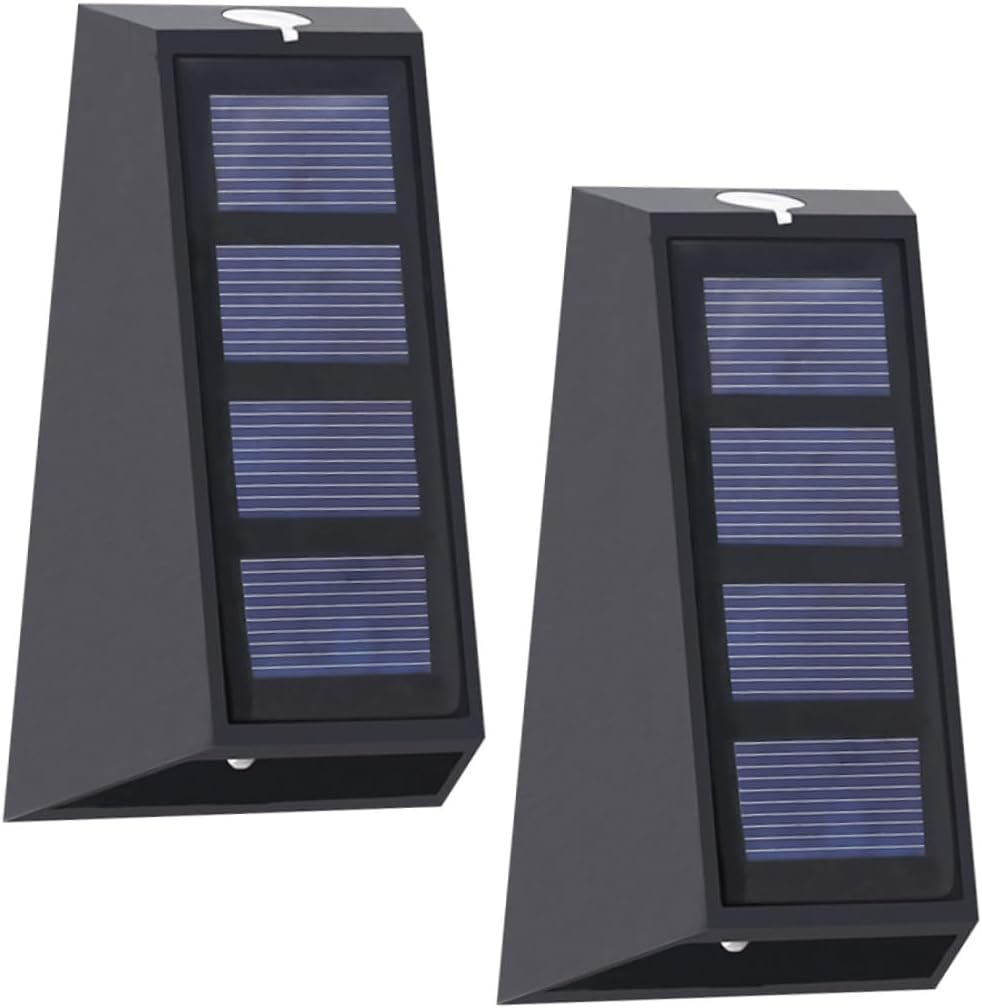 Set 2 lampi solare de perete pentru gradina, impermeabile IP65, forma trapezoidala, lumina calda