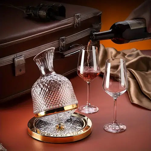 Decantor de vin rotativ de lux, din sticlă transparentă, set elegant pentru iubitorii de vin