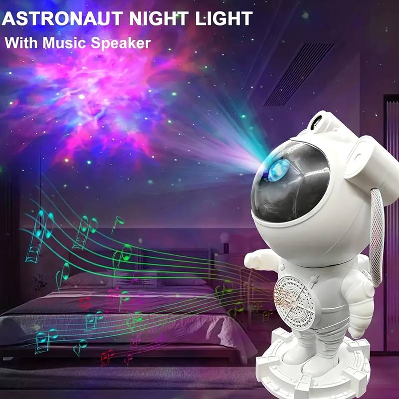 Proiector Laser Astronaut cu Joc de Lumini Aurora Boreala si Stele, Boxa, Sunete Albe, Functie Bluetooth, Timer, Setare Luminozitate, Telecomanda