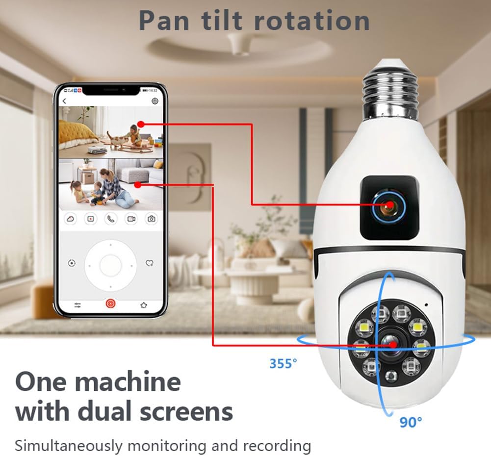 Camera de supraveghere DUBLA tip bec E27 JORTAN  cu audio bidirecțional și viziune de noapte color