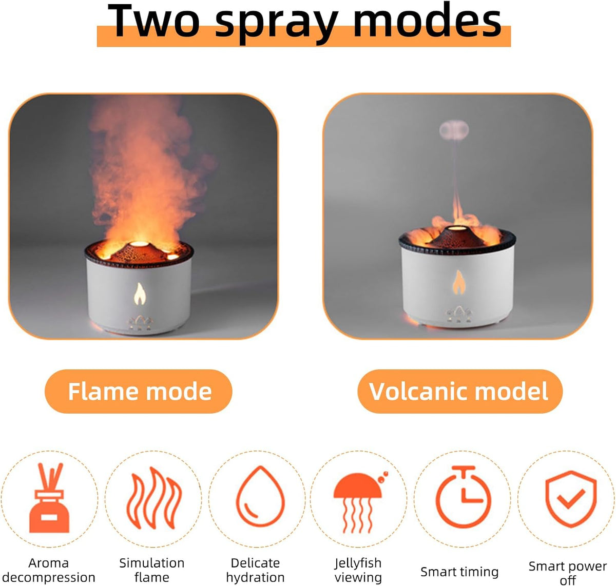 Difuzor de arome in forma de vulcan, imita flacara vulcanica, 2 culori, control telecomanda, temporizator, alimentare priza, 360ml, alb