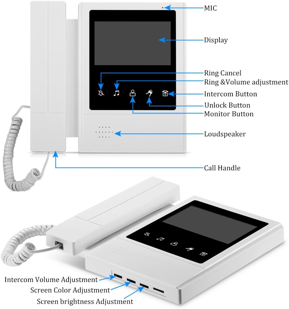 Sistem Video Interfon 4.3&quot;, sonerie video cu Ecran Color TFT si Camera cu Viziune Nocturna IR, 1 Monitor + 1 Camera Rezistenta la Apa