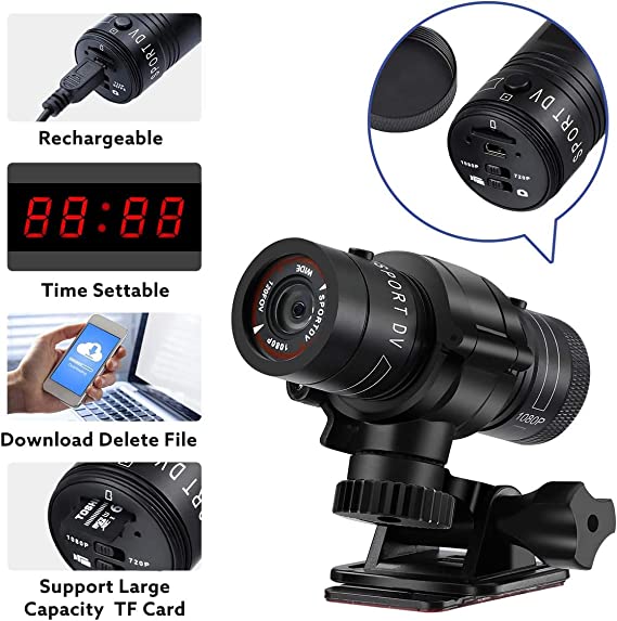 Camera video sport Andowl, Neagra, 30 FPS, rezistenta la apa, praf, 1000 mAh,