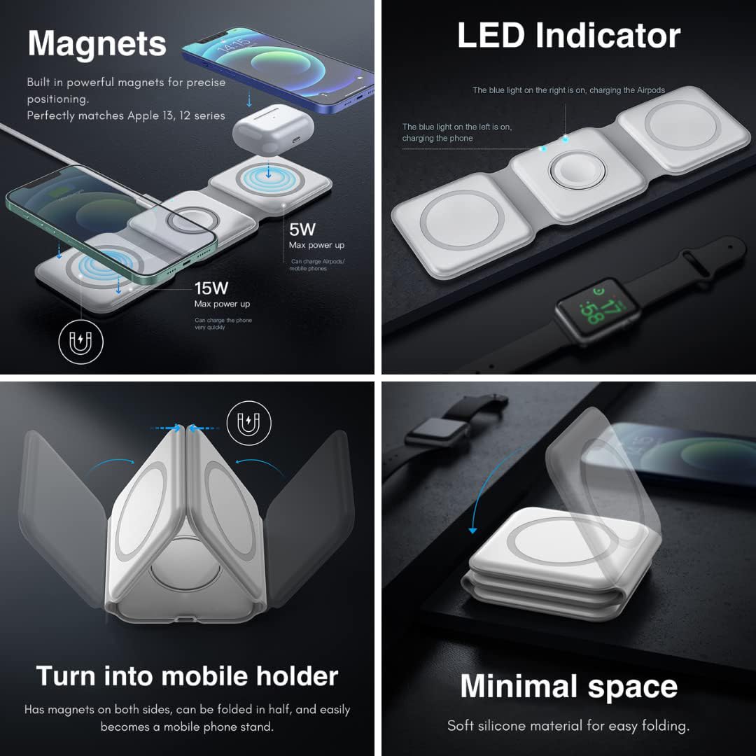 Incarcator cu inductie magnetica 3 in 1, 15W