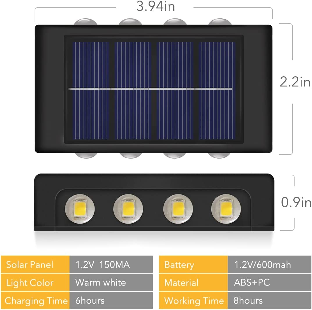 Set 2 lampi solare de perete cu iluminare sus si jos 8 leduri