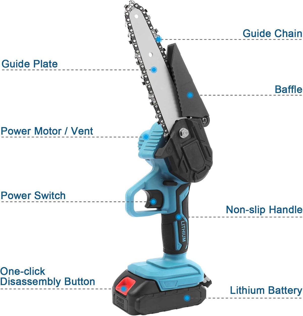 Mini fierastrau electric fara fir, cu lant 6 inch si 2 acumulatori 2000mah, 24V