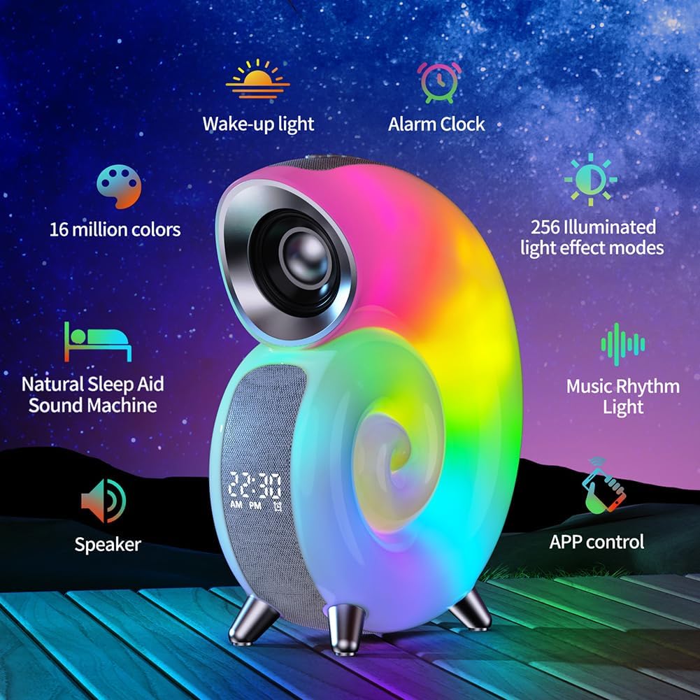 Ceas cu Alarma și boxa Wireless in forma de melc, lampa de noapte RGB LED