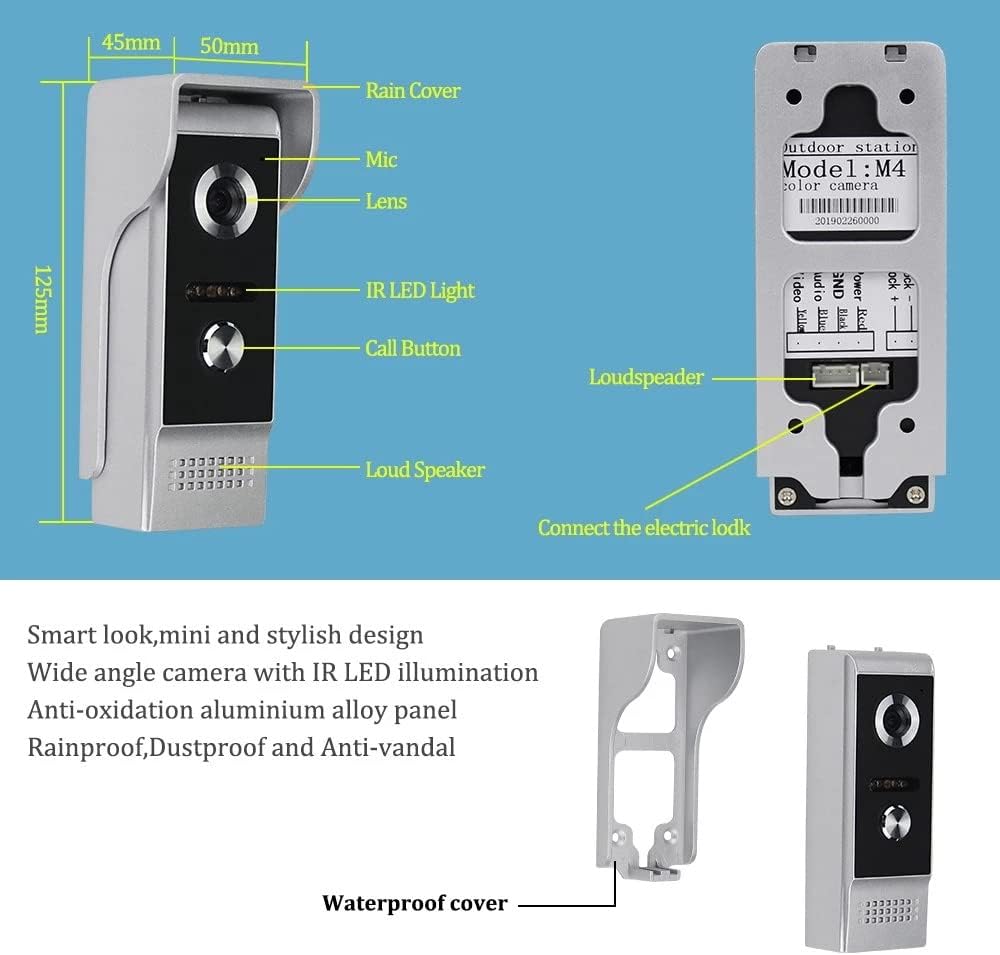 Sistem Video Interfon 4.3&quot;, sonerie video cu Ecran Color TFT si Camera cu Viziune Nocturna IR, 1 Monitor + 1 Camera Rezistenta la Apa
