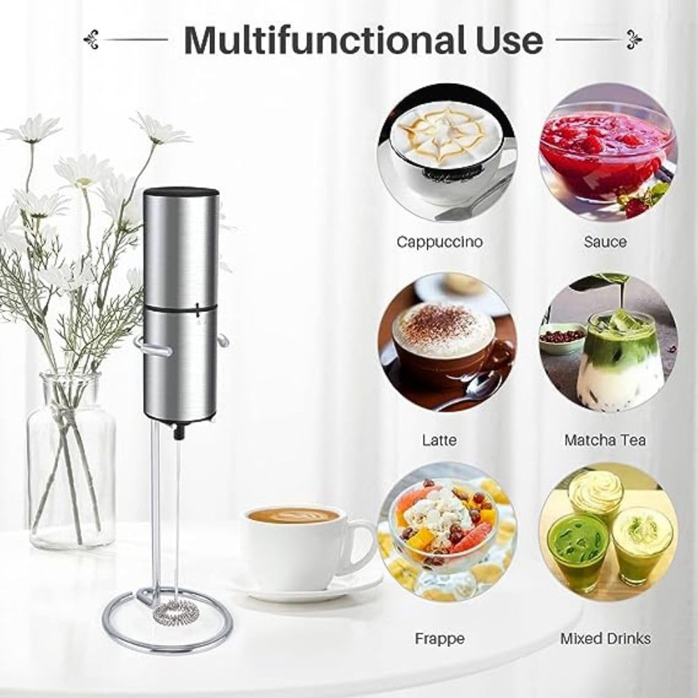 Mini mixer de facut spuma lapte, din otel inoxidabil, pe baterii, pentru cafea latte, cappuccino, ciocolata calda