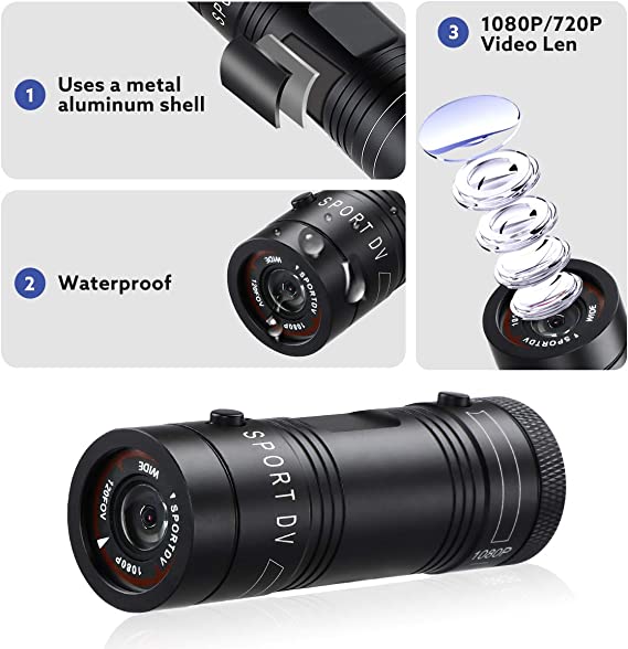 Camera video sport Andowl, Neagra, 30 FPS, rezistenta la apa, praf, 1000 mAh,