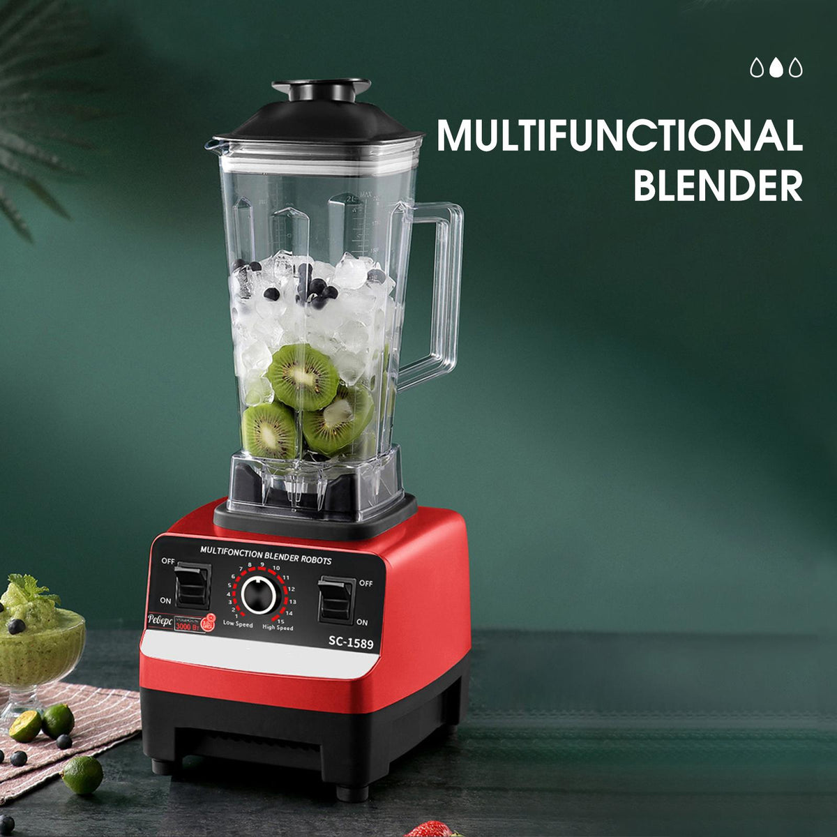 Blender Profesional de bucatarie 2 in 1, 2.5L, motor din cupru, 15 viteze, 3000W