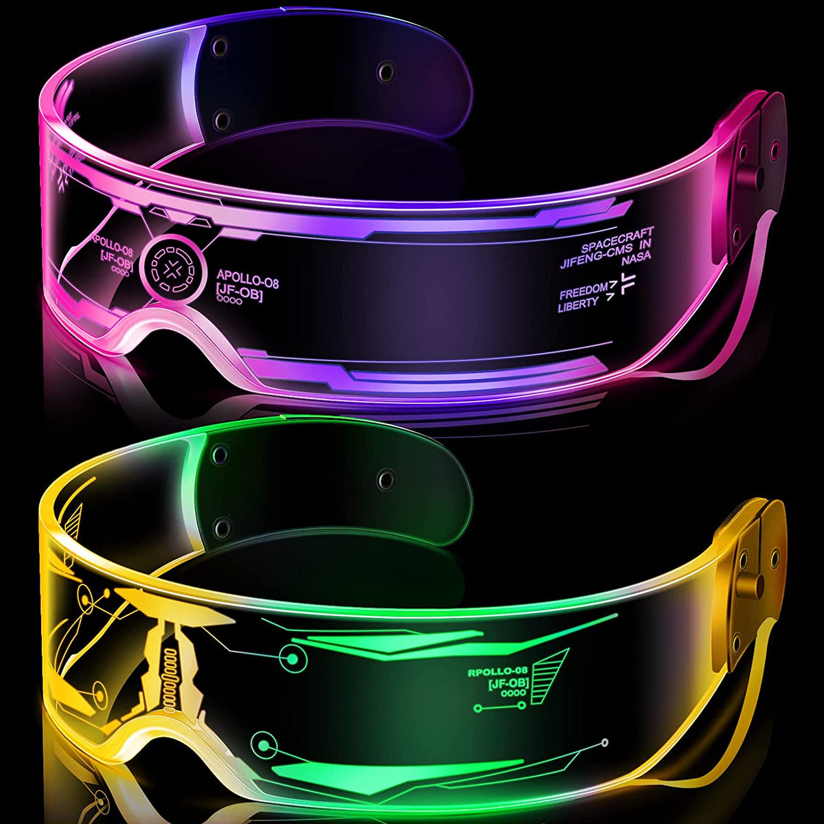 Ochelari pentru petrecere LED, 7 Culori, 21 efecte iluminare, control dublu, stilul cyberpunk