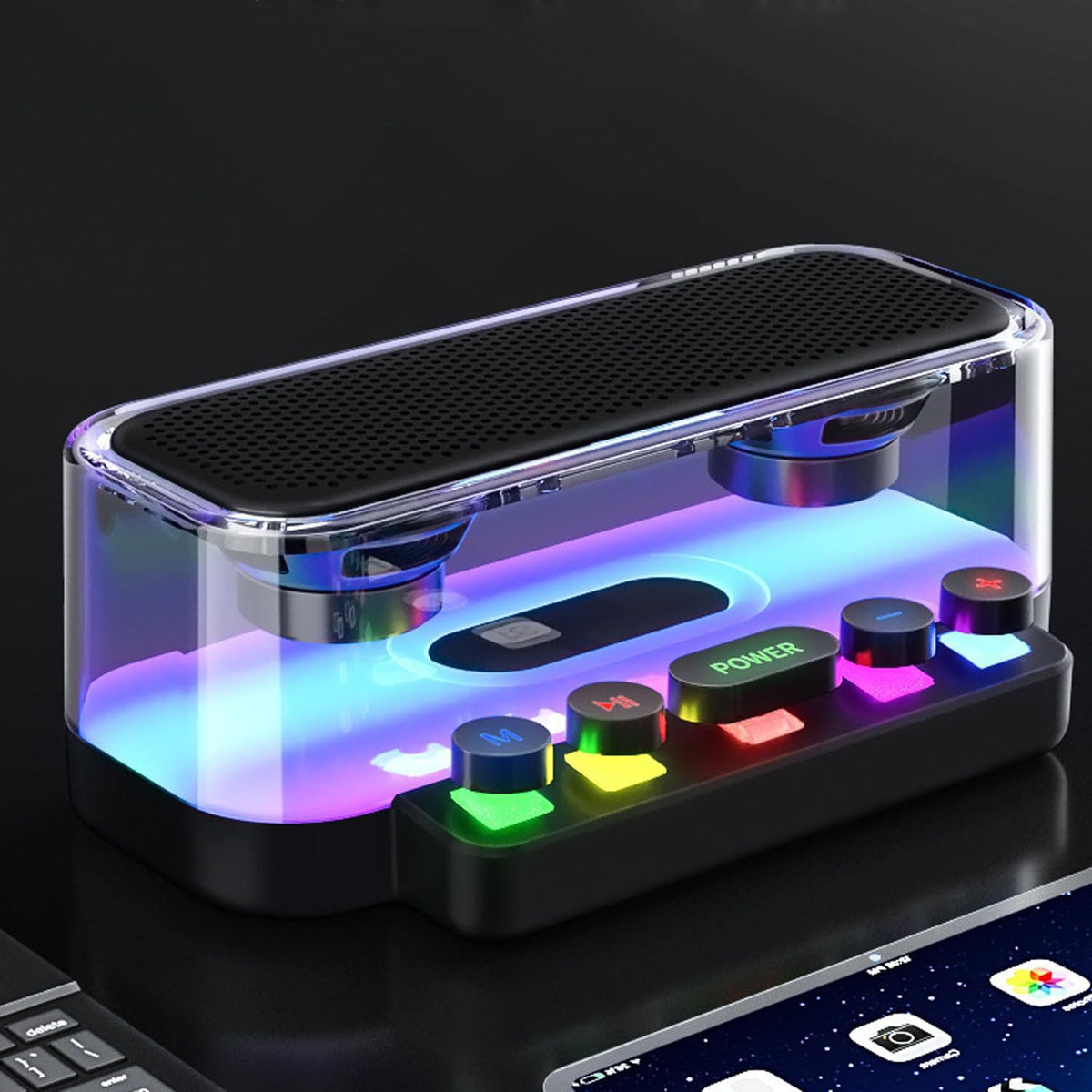 Boxa wireless Bluetooth Z6 in forma de Pian cu tastatura, difuzoare transparente, HiFi 2.0 Stereo, Iluminare RGB, Microfon  incorporat, suport FM/Type-C/TF pentru PC Laptop