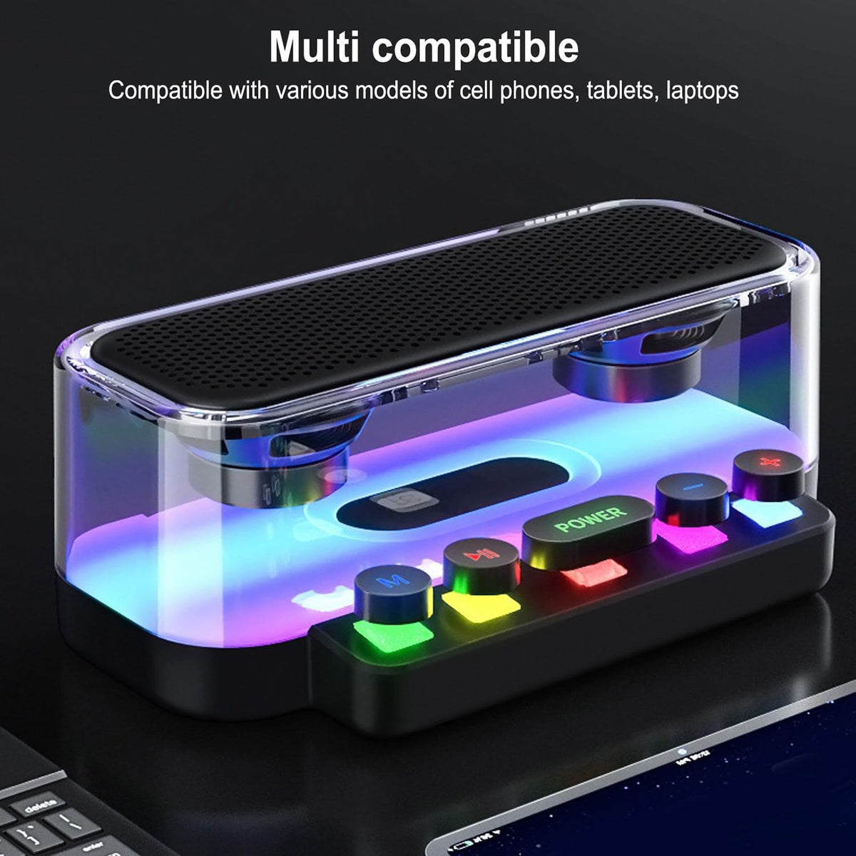 Boxa wireless Bluetooth Z6 in forma de Pian cu tastatura, difuzoare transparente, HiFi 2.0 Stereo, Iluminare RGB, Microfon  incorporat, suport FM/Type-C/TF pentru PC Laptop