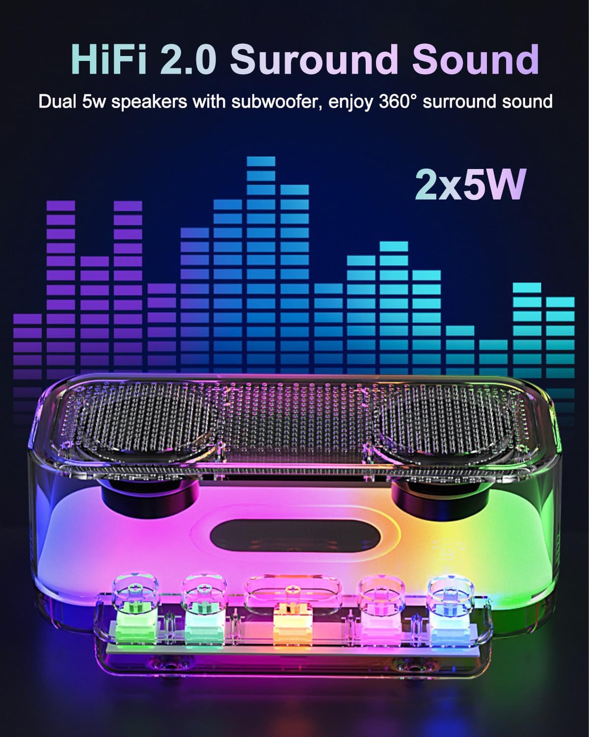 Boxa wireless Bluetooth Z6 in forma de Pian cu tastatura, difuzoare transparente, HiFi 2.0 Stereo, Iluminare RGB, Microfon  incorporat, suport FM/Type-C/TF pentru PC Laptop