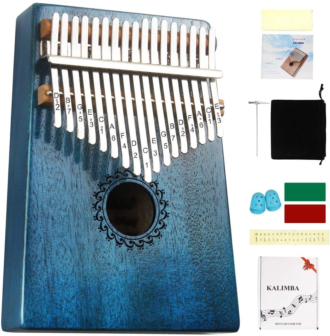 Instrument muzical din lemn cu incinta si 17 note, Kalimba, mini-pian