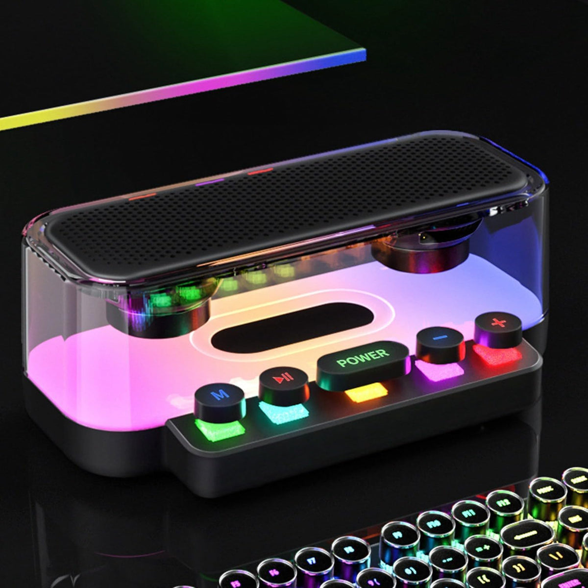 Boxa wireless Bluetooth Z6 in forma de Pian cu tastatura, difuzoare transparente, HiFi 2.0 Stereo, Iluminare RGB, Microfon  incorporat, suport FM/Type-C/TF pentru PC Laptop