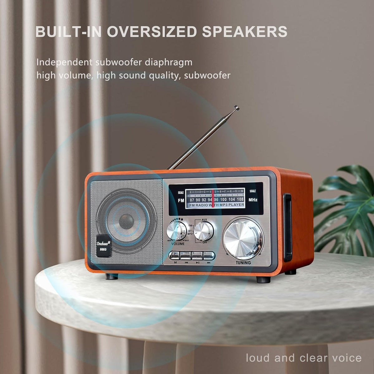 Radio cu aspect retro si player muzical NS-8093BT, USB/TF, Bluetooth încorporat, functie TWS, difuzor puternic, baterie reincarcabila.