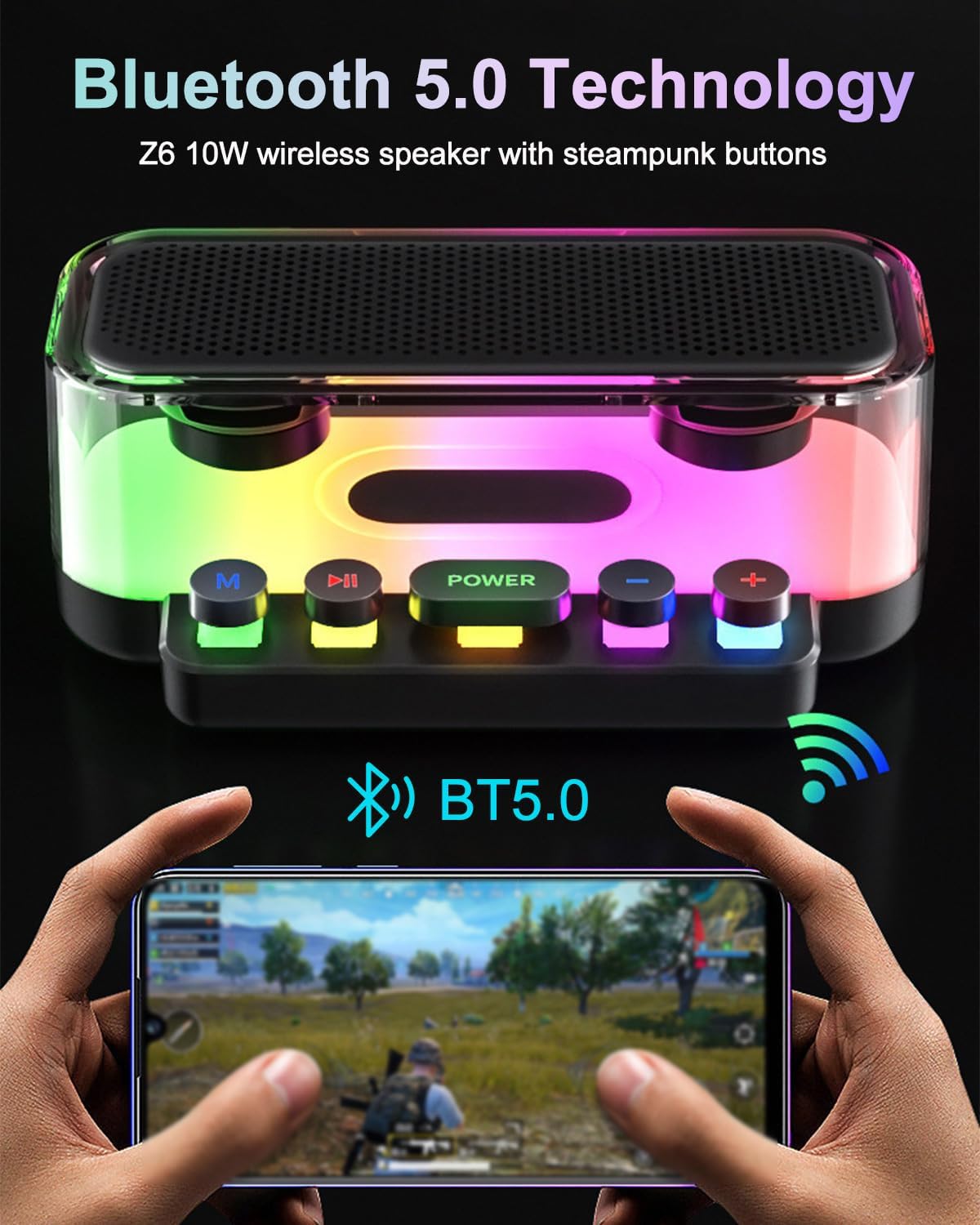 Boxa wireless Bluetooth Z6 in forma de Pian cu tastatura, difuzoare transparente, HiFi 2.0 Stereo, Iluminare RGB, Microfon  incorporat, suport FM/Type-C/TF pentru PC Laptop