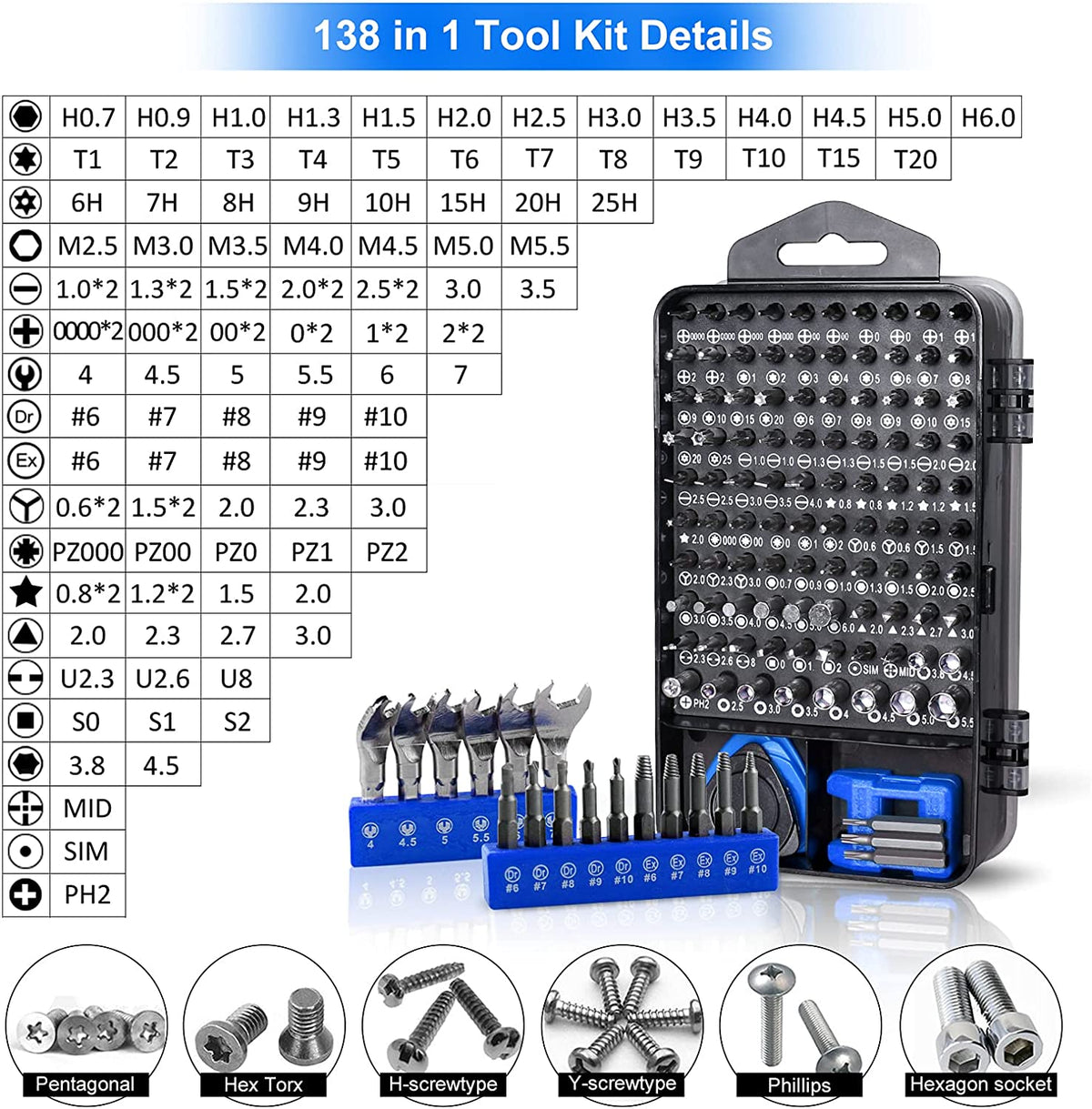 Set trusa surubelnita precizie cu 138 piese, biti otel, maner ergonomic