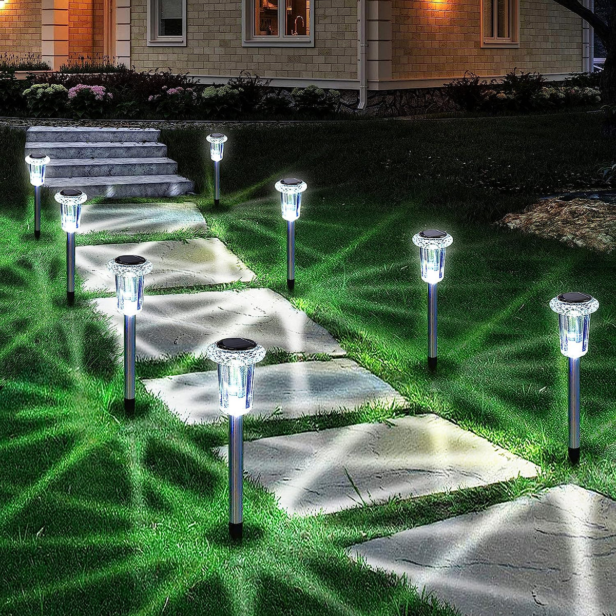 Set 12 lampi solare LED de gradina cu aspect de diamant, alb cald