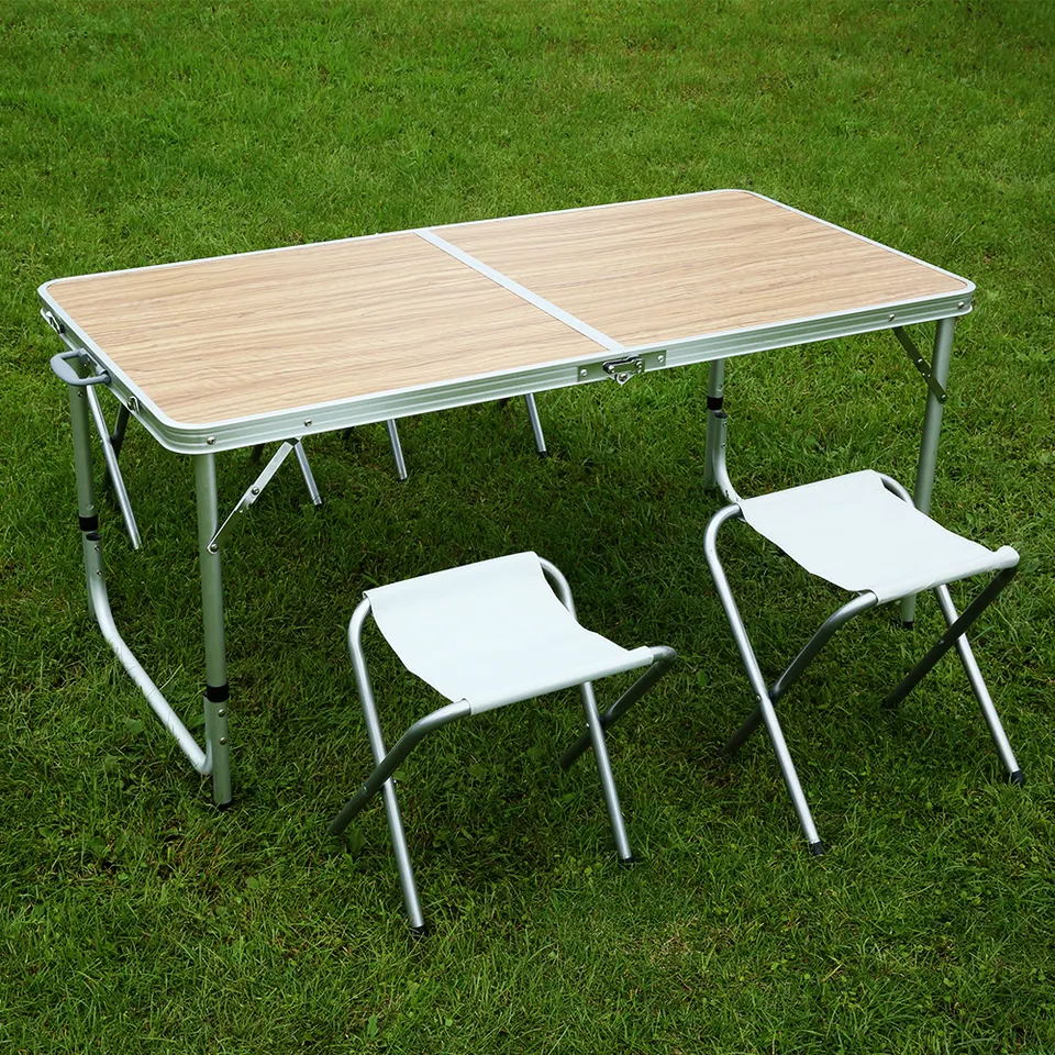 Set camping cu masa reglabila si 4 scaune, MDF, 120 x 60 cm