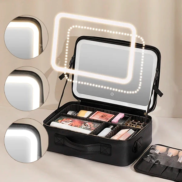 Geanta Cosmetica Pentru Make-up cu Oglinda LED  cu Touch, 26x23x11 cm