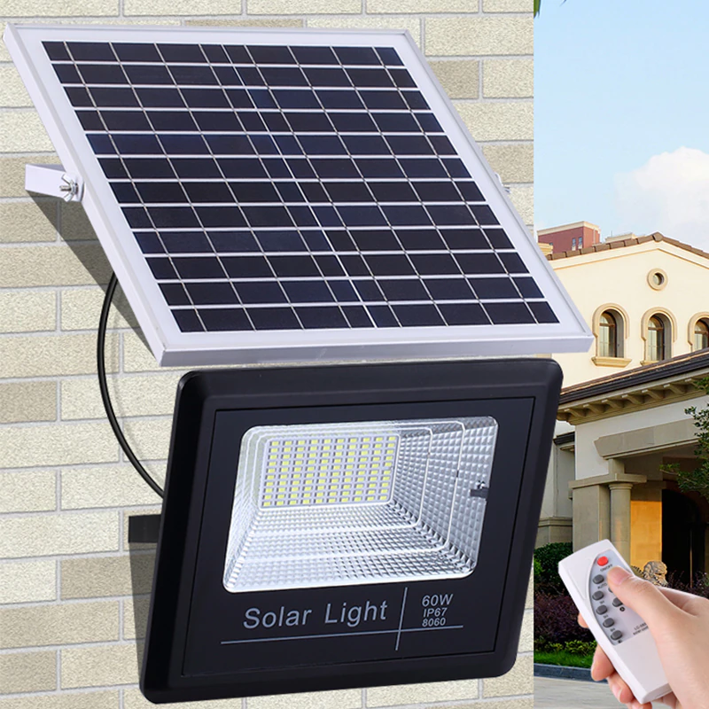 Proiector LED cu panou solar si telecomanda, IP66