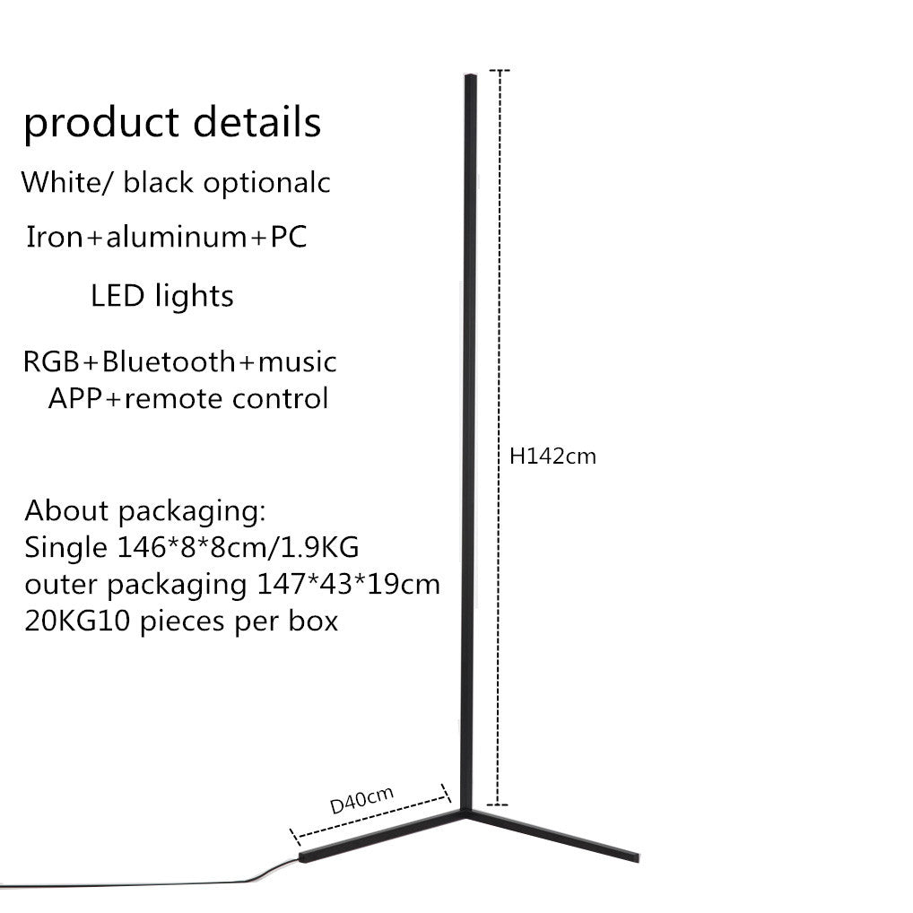 Lampa RGB de podea pentru colt, cu LED si jocuri de lumini, design slim nordic, control aplicatie+telecomanda, 140cm inaltime