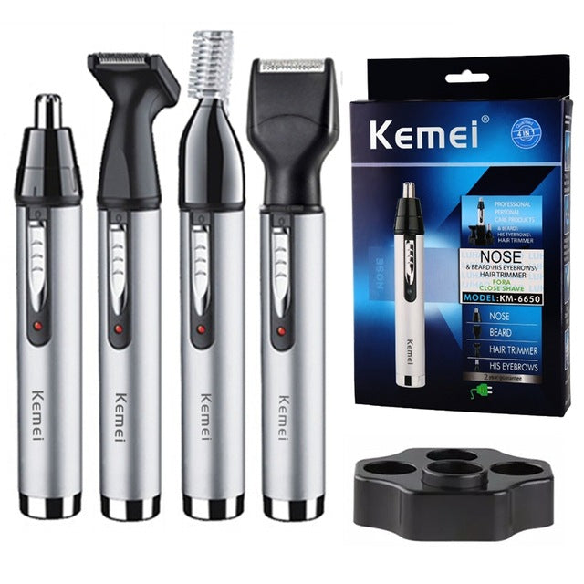 Trimmer barbati 4 în 1 pentru barba, perciuni, nas si sprancene, Kemei KM-6650