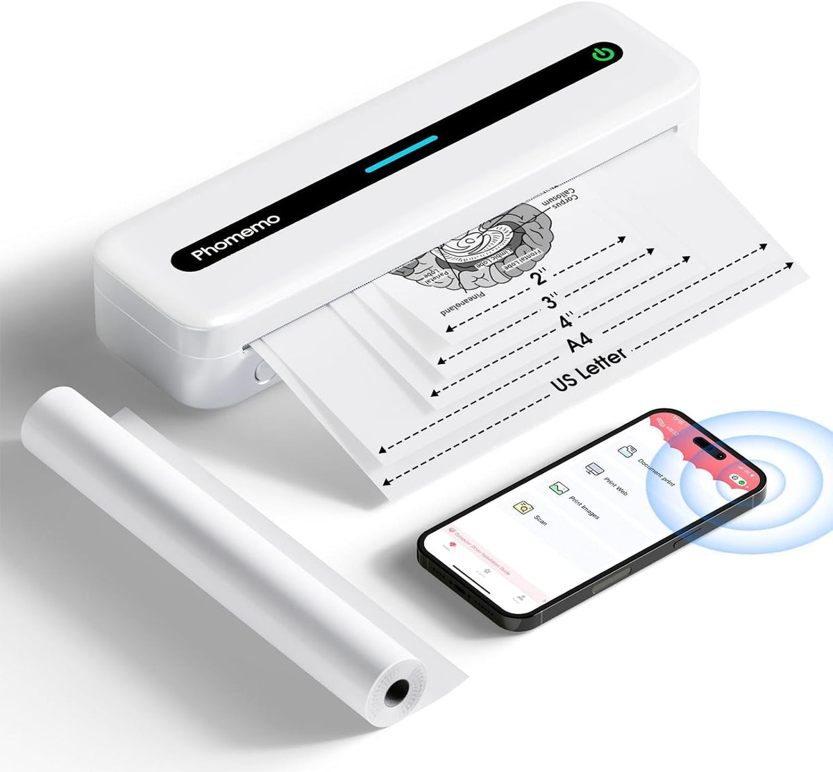 Mini imprimanta termica A4, portabila, wireless, bluetooth, cu acumulator, compatibila iOS/Android, 203dpi