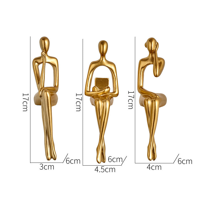 Set 3 statuete decorative aurii din rasina, siluete ganditoare Golden Muse