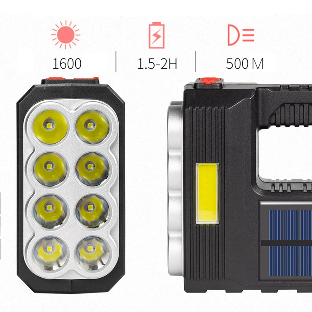 Lanterna cu 8 LED-uri si LED COB incarcare solara si USB