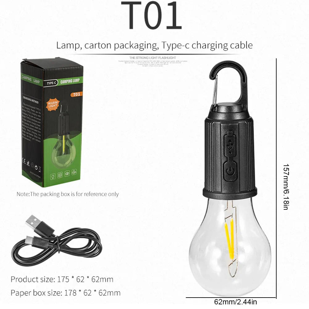 Set 4 becuri LED Retro cu decor de iluminare, pentru camping în Aer Liber, suspendate cu incarcare Tip-C Fast charging