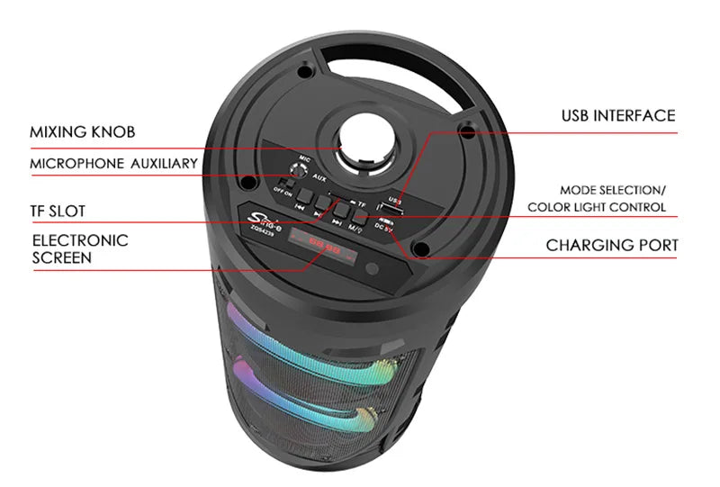 Boxa portabila Wireless ZQS 6212 30W LED, telecomanda, microfon