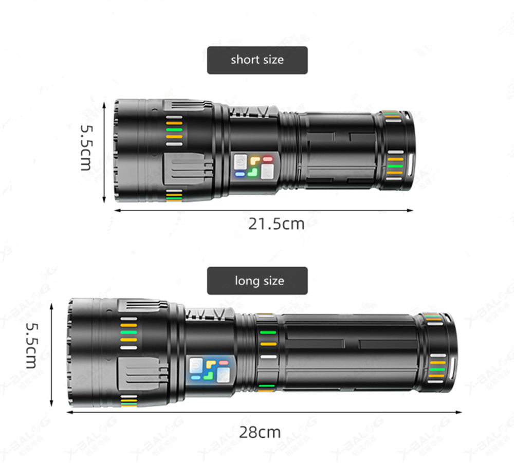 Lanterna profesionala cu led laser 30000 lumeni, 6 moduri luminare, 90W, incarcare USB-C, baterii incluse