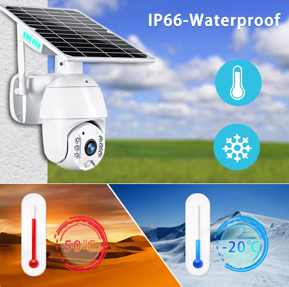 Camera de supraveghere wireless 5MP cu panou solar si rotire 355°, protectie IP66, infrarosu, WiFi/4G