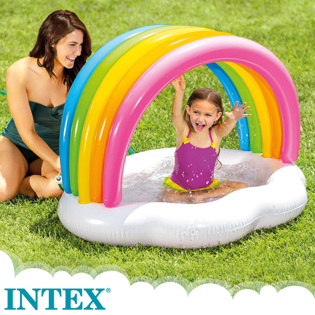 Piscina gonflabila pentru copii Rainbow, Intex, 142x119x84 cm, 82 L, multicolor