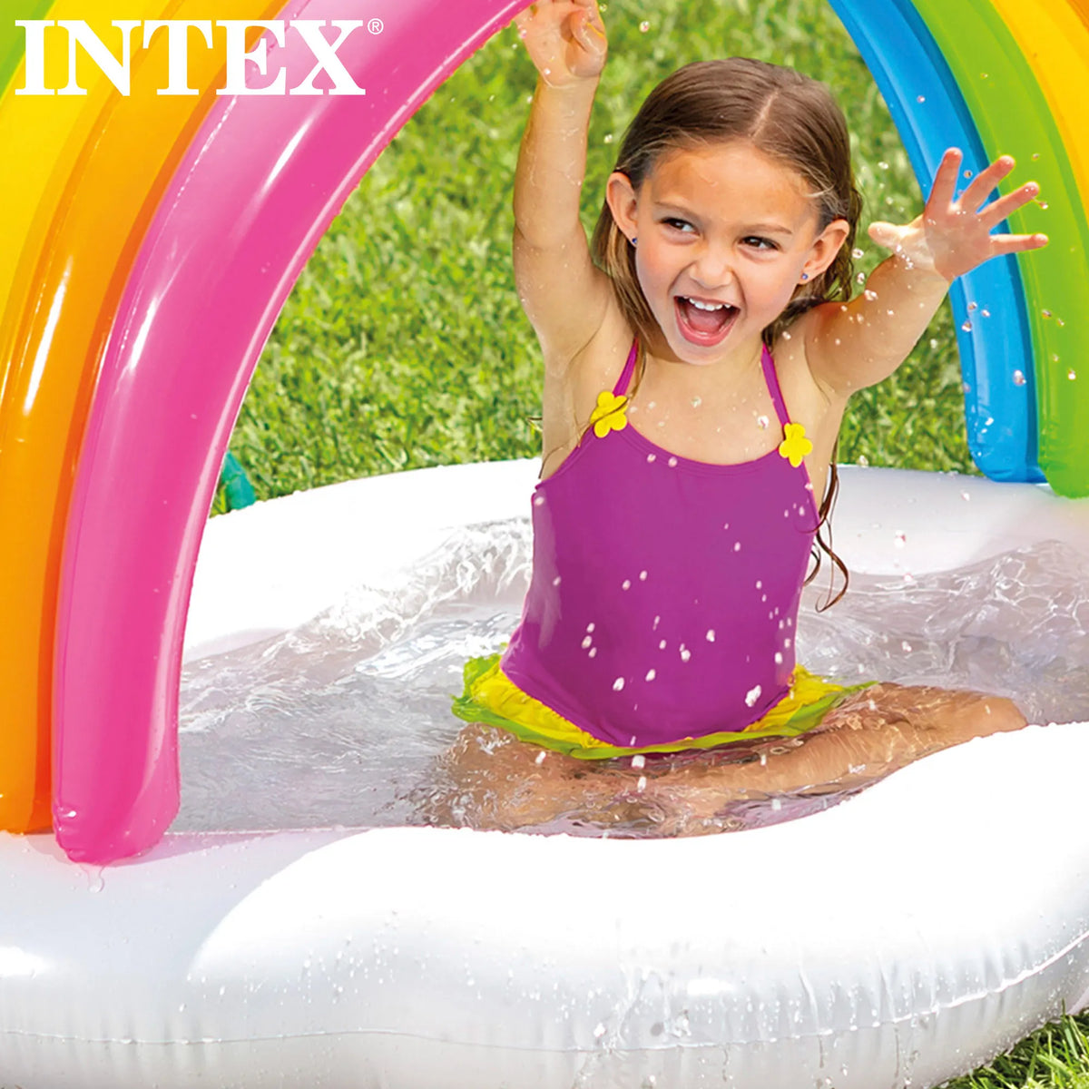 Piscina gonflabila pentru copii Rainbow, Intex, 142x119x84 cm, 82 L, multicolor